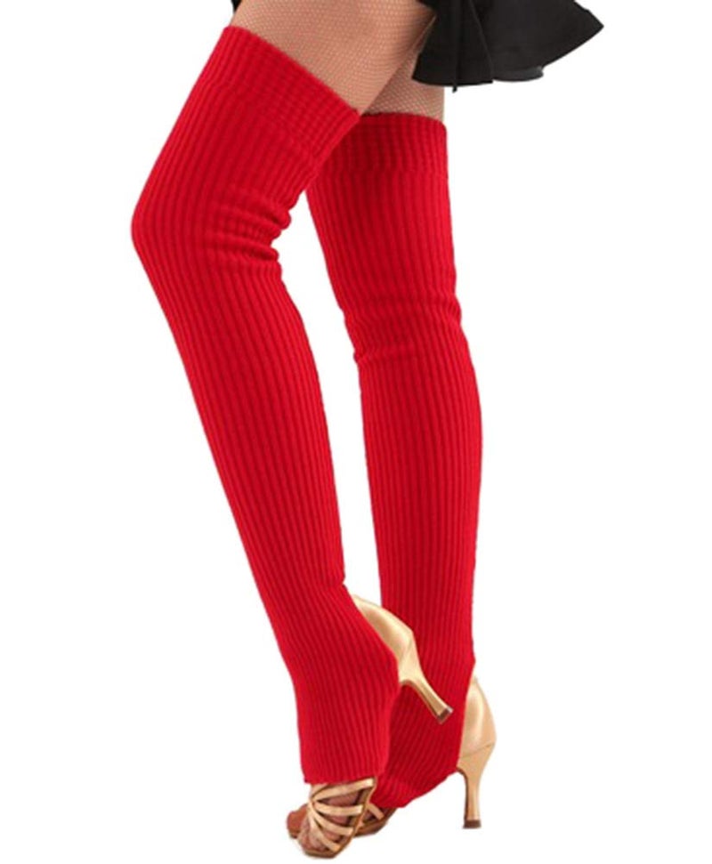 CHUNG Women's Over Knee Thigh High Warm Leg Warmers Stirrup Thermal 80s Long Socks Yoga Ballet Dance-Red - Image 1